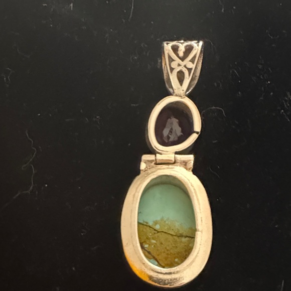 Silver Pendant with Amethyst and Turquoise Stones - Picture 2 of 3